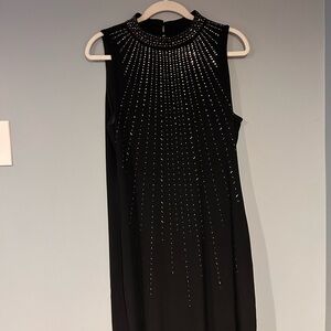 White House Black Market Black Dress with Silver Detailing